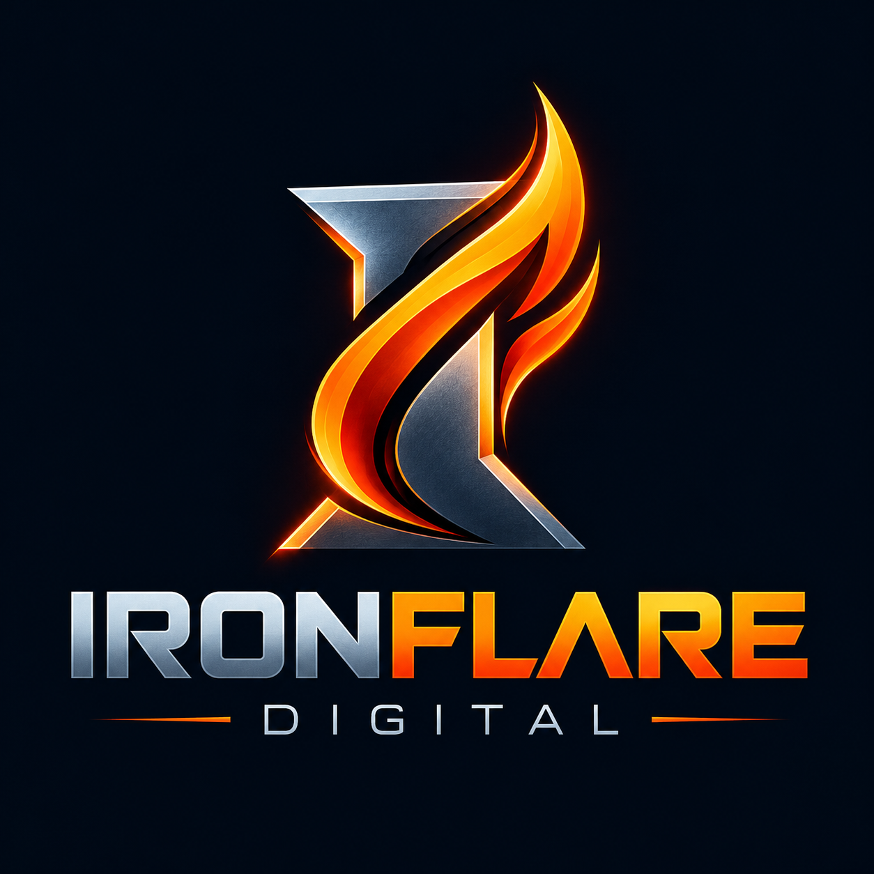 Ironflare Digital flame and steel logo